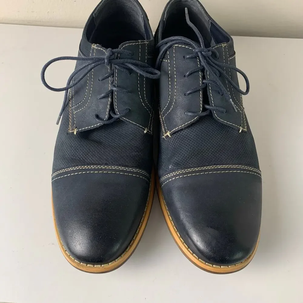 Steve Madden Chays Navy Leather Cap Toe Oxford Mens Casual Dress Size 12 Lace Up